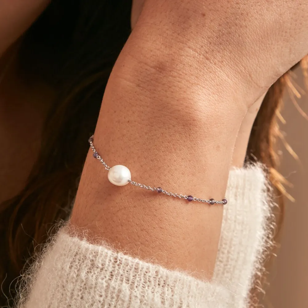 Bracelet Kerri Argent Blanc Perle De Culture Améthyste|Marc Orian New
