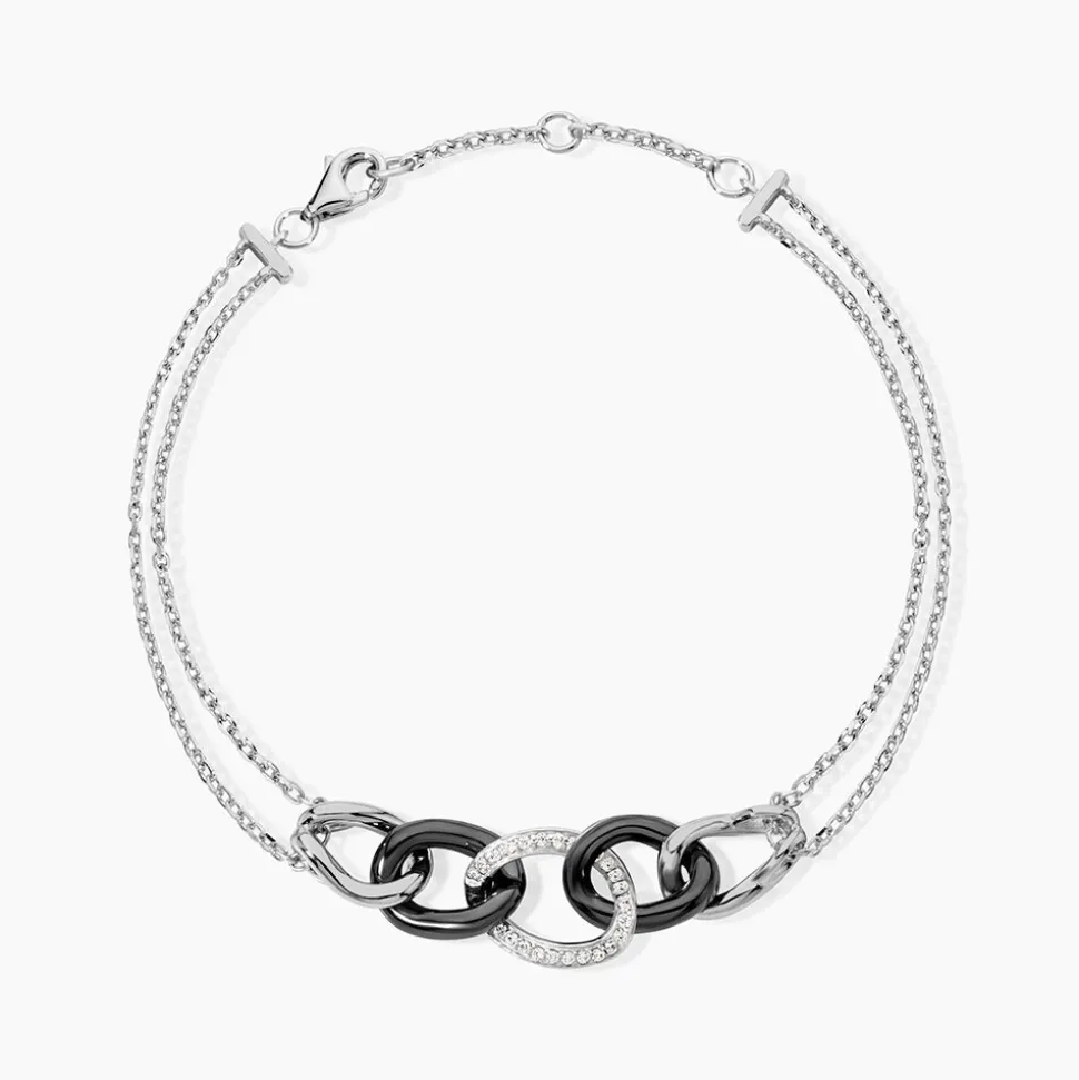 Bracelet Link Argent Blanc Céramique Et Oxyde De Zirconium