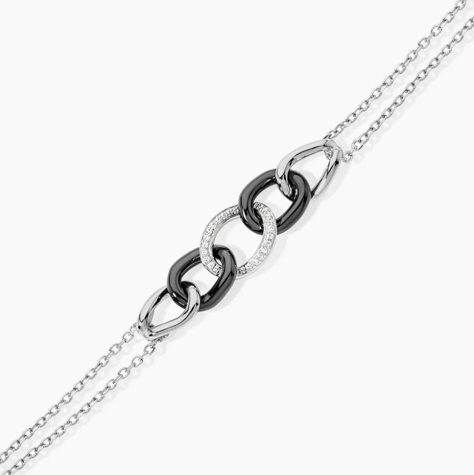 Bracelet Link Argent Blanc Céramique Et Oxyde De Zirconium