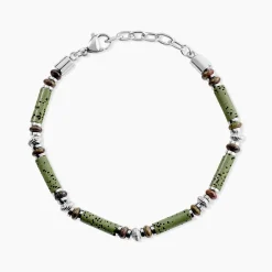 Bracelet Naturel Acier Blanc Jaspe Africain Pierre De Lave|JOURDAN Sale