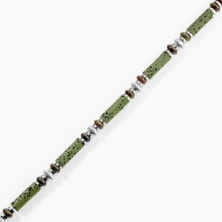 Bracelet Naturel Acier Blanc Jaspe Africain Pierre De Lave|JOURDAN Sale