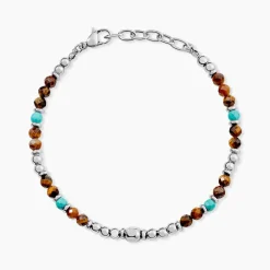 Bracelet Naturel Acier Blanc Oeil De Tigre Turquoise|JOURDAN New