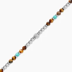 Bracelet Naturel Acier Blanc Oeil De Tigre Turquoise|JOURDAN New