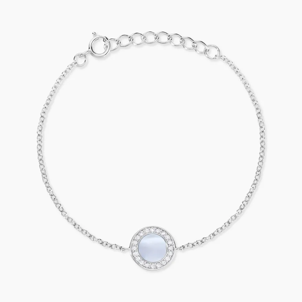 Bracelet Nawala Argent Blanc Oxyde De Zirconium Et Nacre