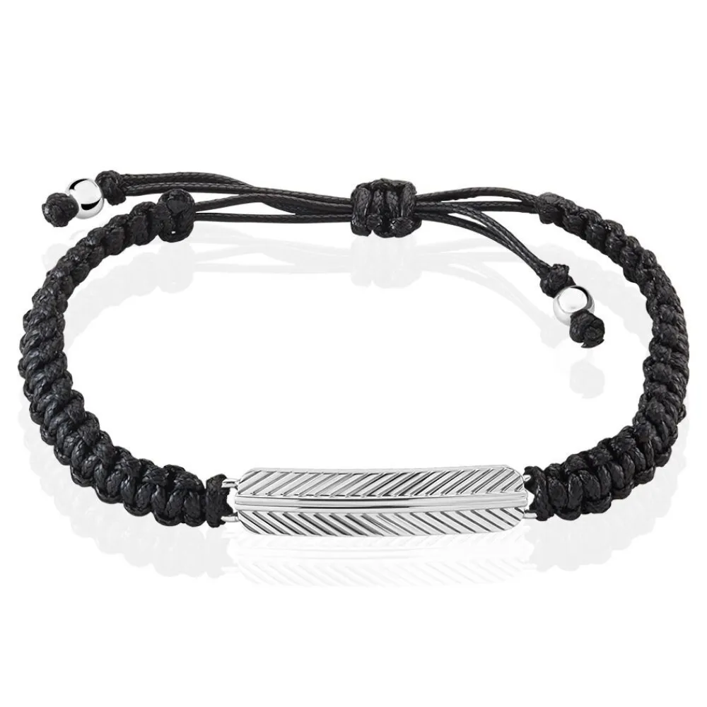 Bracelet Acier Blanc Cordon Noir|PHEBUS HIM Outlet
