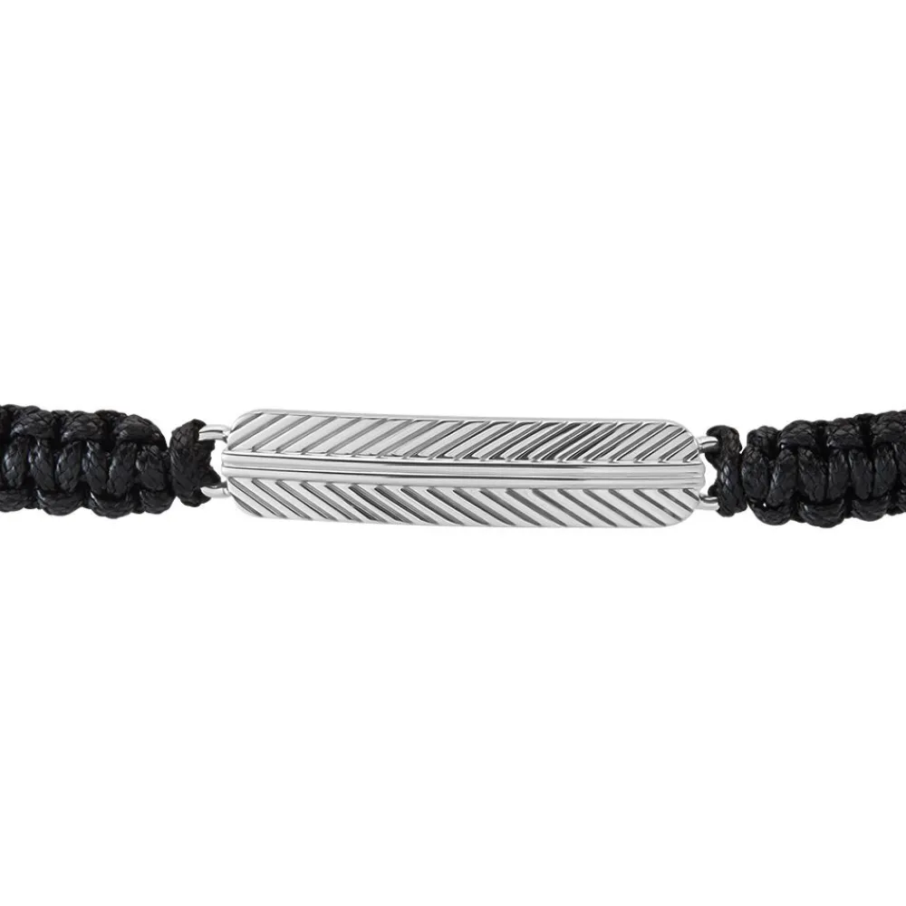 Bracelet Acier Blanc Cordon Noir|PHEBUS HIM Outlet