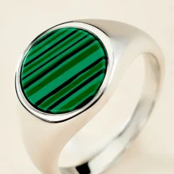 Chevalière Argent Blanc Aileas Malachite