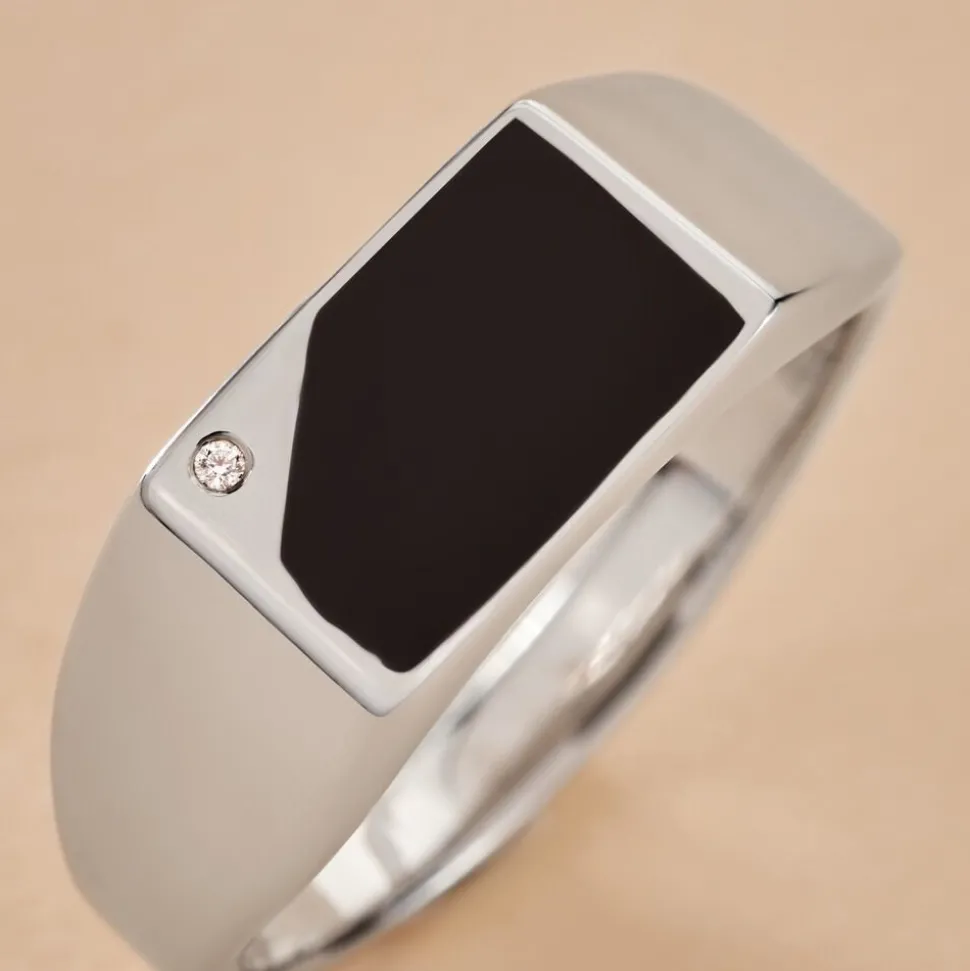 Chevalière Argent Blanc Python Email Et Oxyde De Zirconium