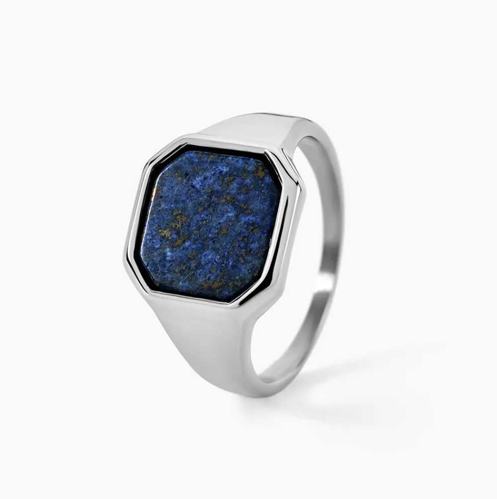Chevalière Eduard Acier Argenté Lapis Lazuli|JOURDAN New