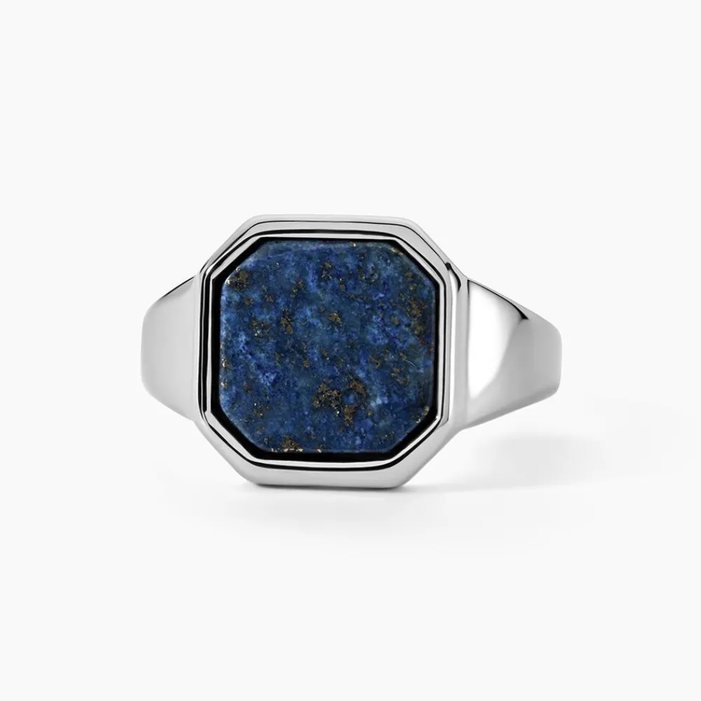 Chevalière Eduard Acier Argenté Lapis Lazuli|JOURDAN New