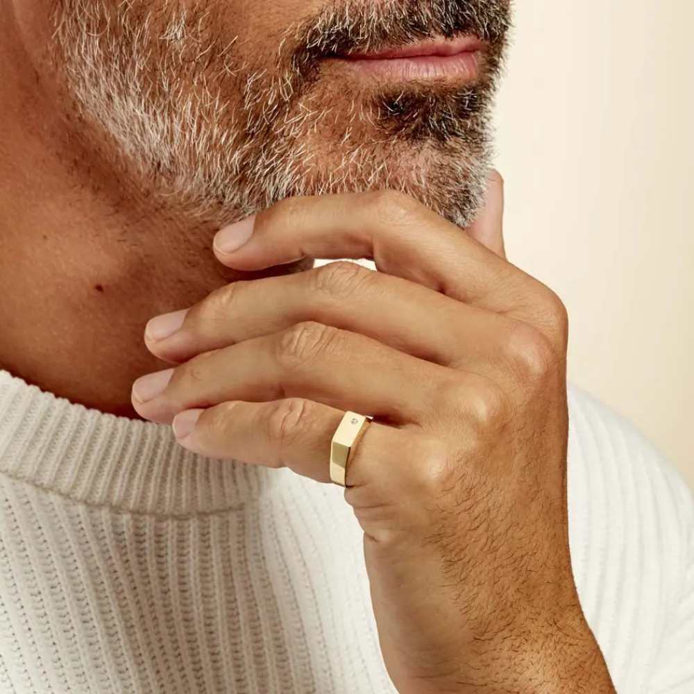 Chevalière Leyton Rectangle Or Jaune Oxyde De Zirconium|Marc Orian Outlet