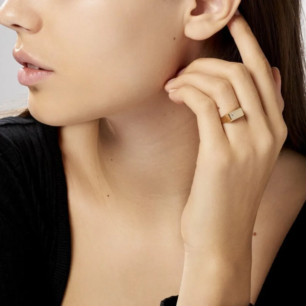 Chevalière Leyton Rectangle Or Jaune Oxyde De Zirconium|Marc Orian Outlet
