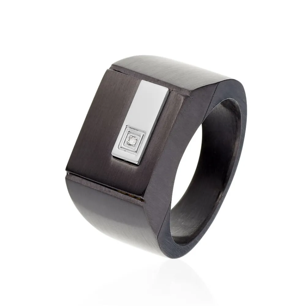 Chevalière Meghan Acier Noir Diamant|PHEBUS HIM Sale