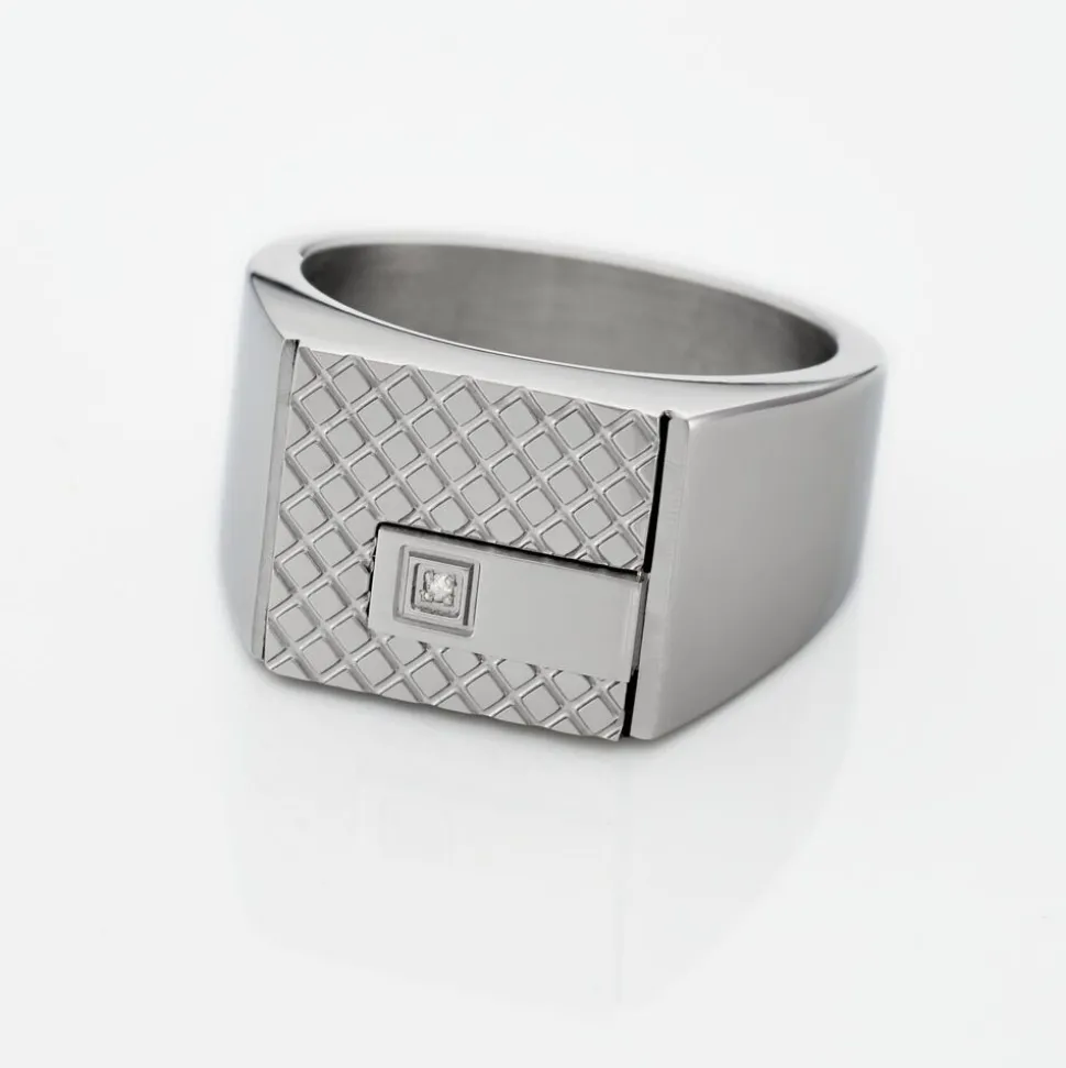 Chevalière Phebus Him Acier Blanc Diamant