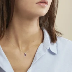 Collier Angie Or Blanc Diamant Et Rubis