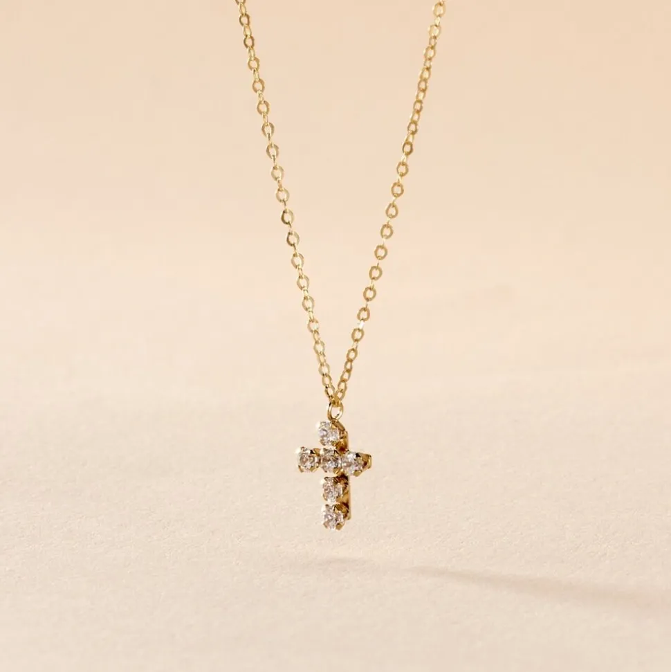 Collier Arene Croix Or Jaune Oxyde De Zirconium