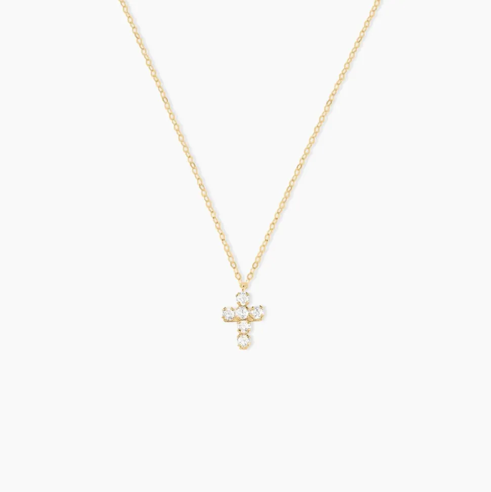 Collier Arene Croix Or Jaune Oxyde De Zirconium