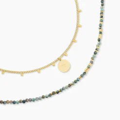 Collier Athena Acier Doré Jaspe Africain|Marc Orian Discount