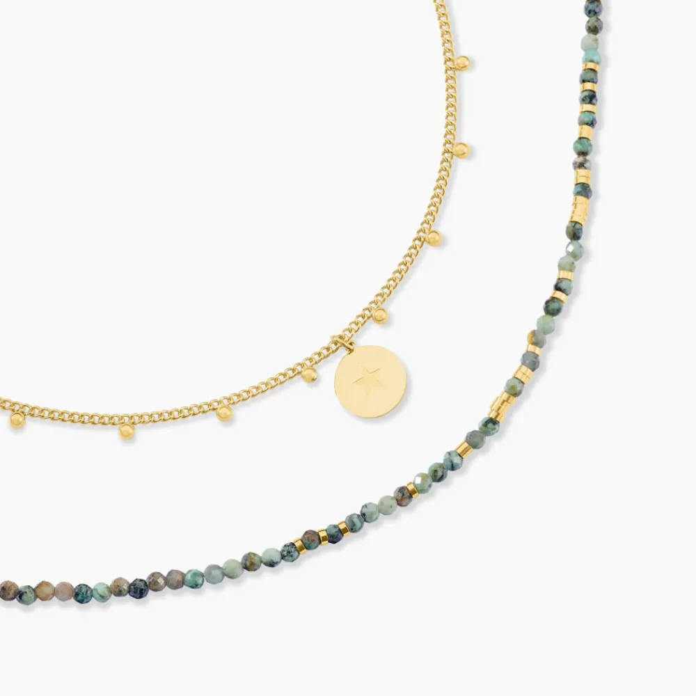 Collier Athena Acier Doré Jaspe Africain|Marc Orian Discount