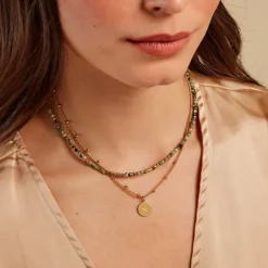 Collier Athena Acier Doré Jaspe Africain|Marc Orian Discount