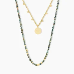 Collier Athena Acier Doré Jaspe Africain|Marc Orian Discount