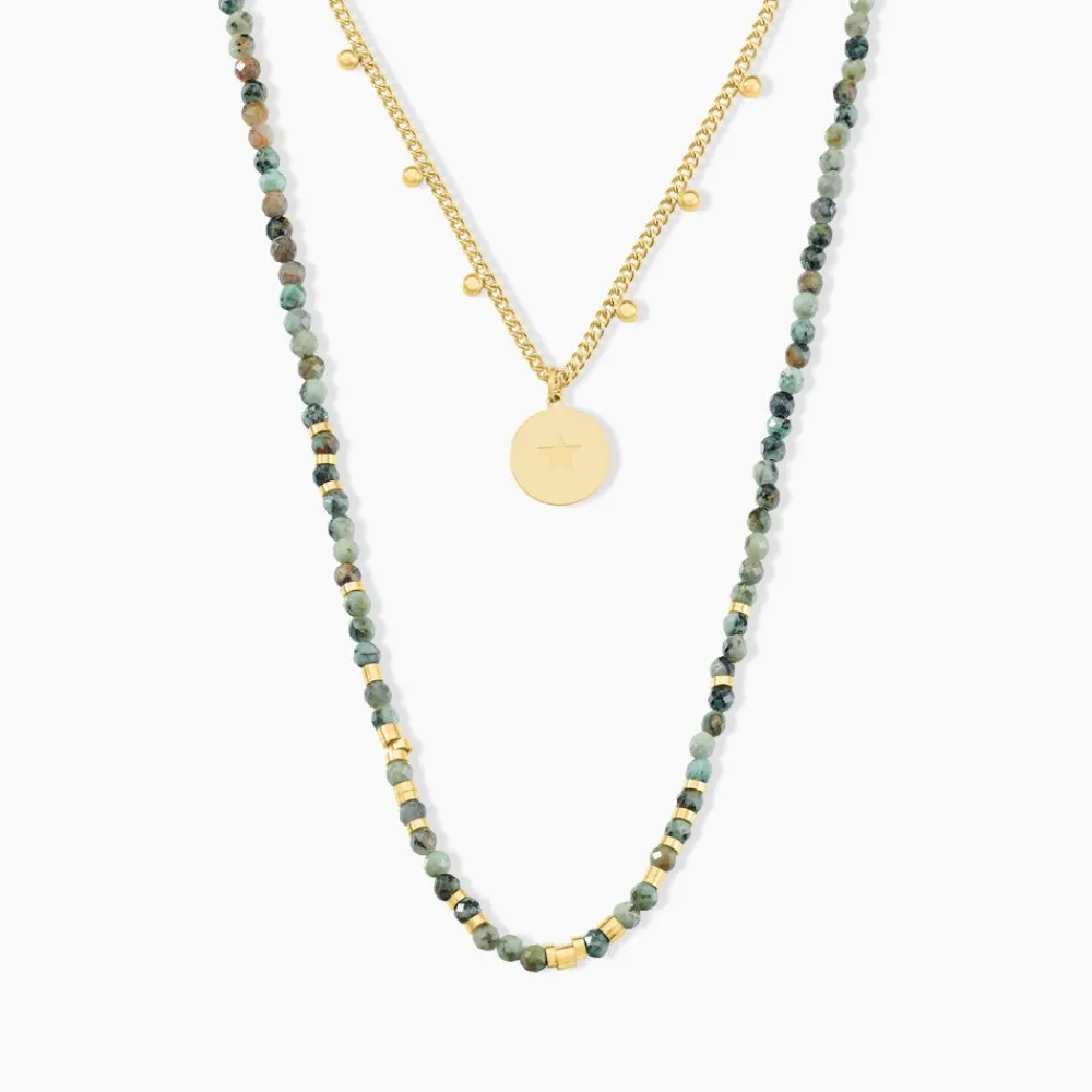 Collier Athena Acier Doré Jaspe Africain|Marc Orian Discount