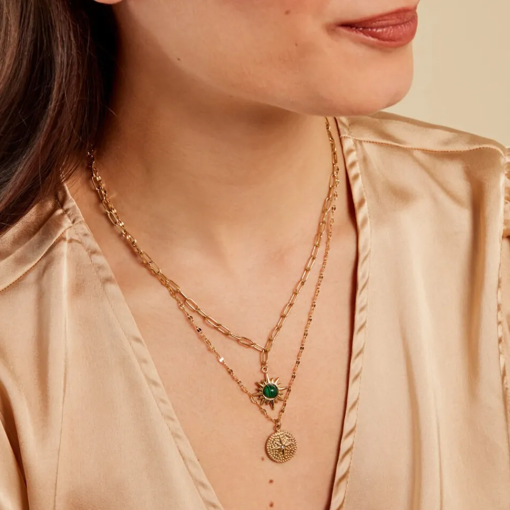 Collier Athena Acier Doré Malachite|Marc Orian Online
