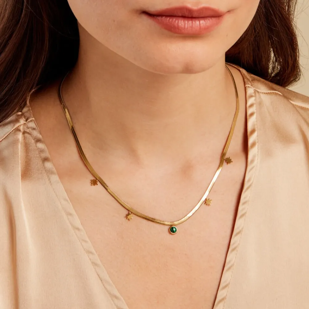 Collier Athena Acier Doré Malachite|Marc Orian Sale