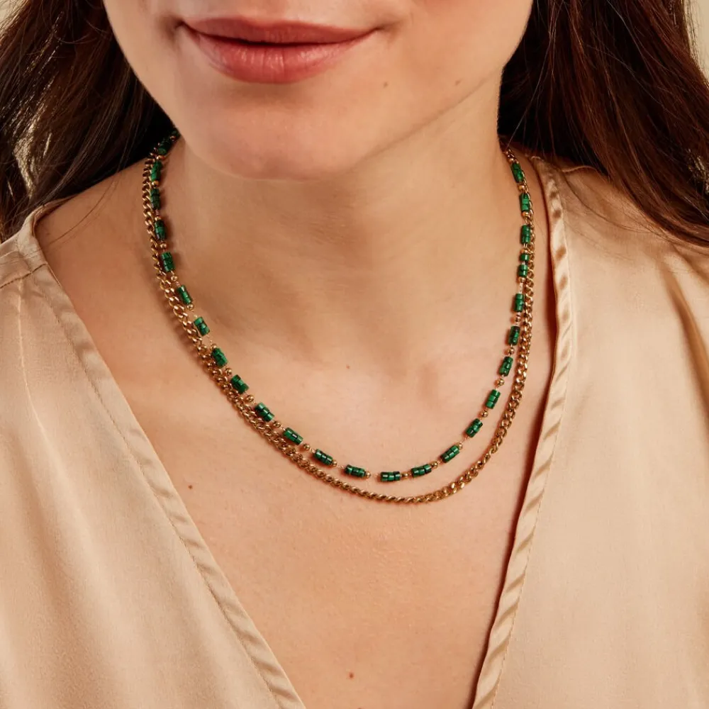 Collier Athena Acier Doré Malachite|Marc Orian Discount