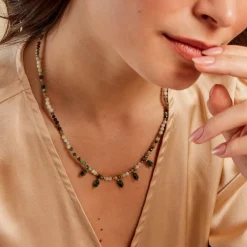 Collier Athena Acier Jaune Turquoise Amazonite Agate|Marc Orian Online