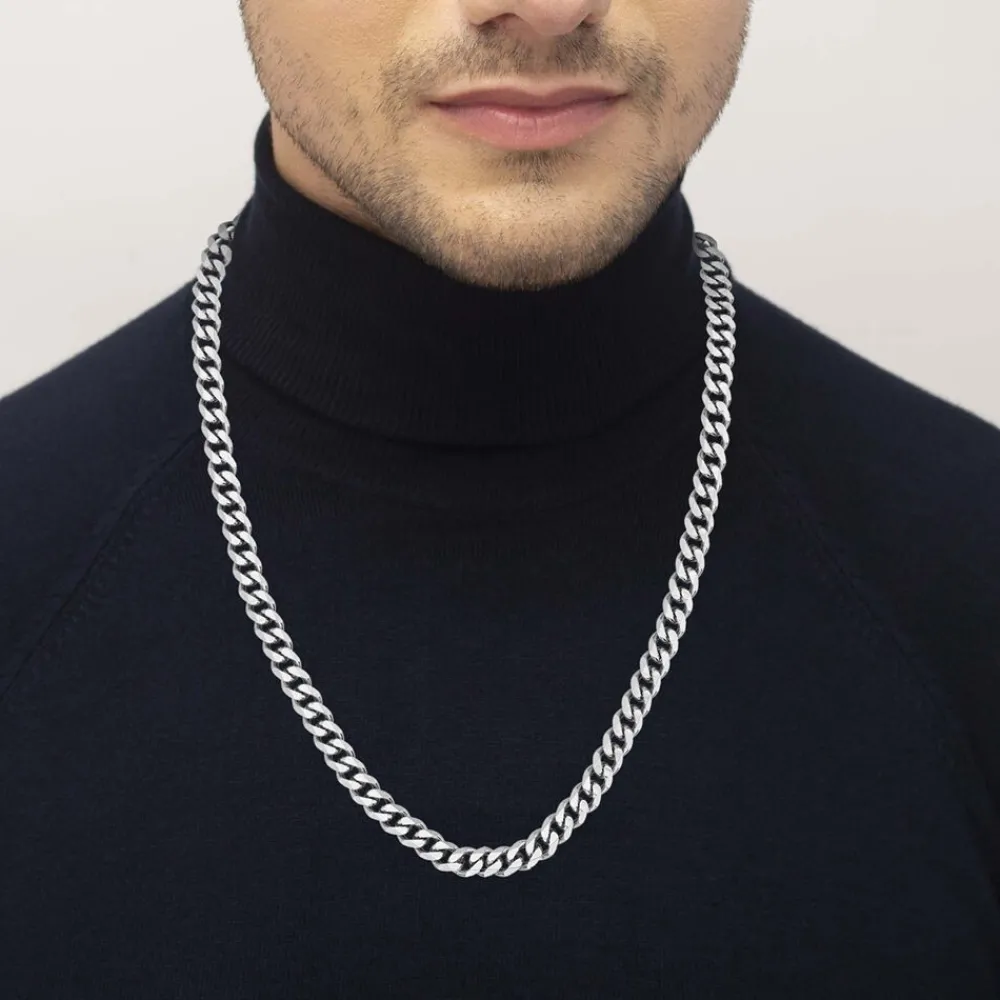 Collier Boss Chain Link Acier Blanc|BOSS BIJOUX Sale