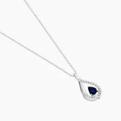 Collier Boucla Or Blanc Saphir Et Diamant