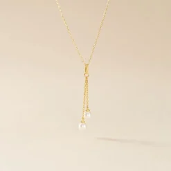 Collier Carrine 2 Fils Or Jaune Perle De Culture
