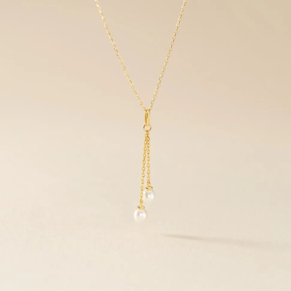 Collier Carrine 2 Fils Or Jaune Perle De Culture