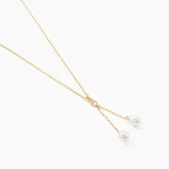 Collier Carrine 2 Fils Or Jaune Perle De Culture
