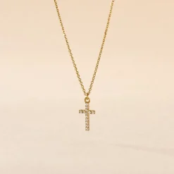 Collier Cobeia Croix Maille Forçat Or Jaune Oxyde De Zirconium