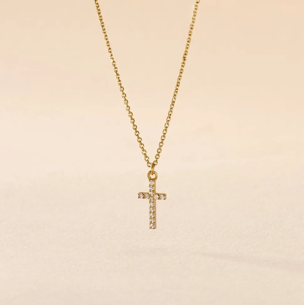 Collier Cobeia Croix Maille Forçat Or Jaune Oxyde De Zirconium