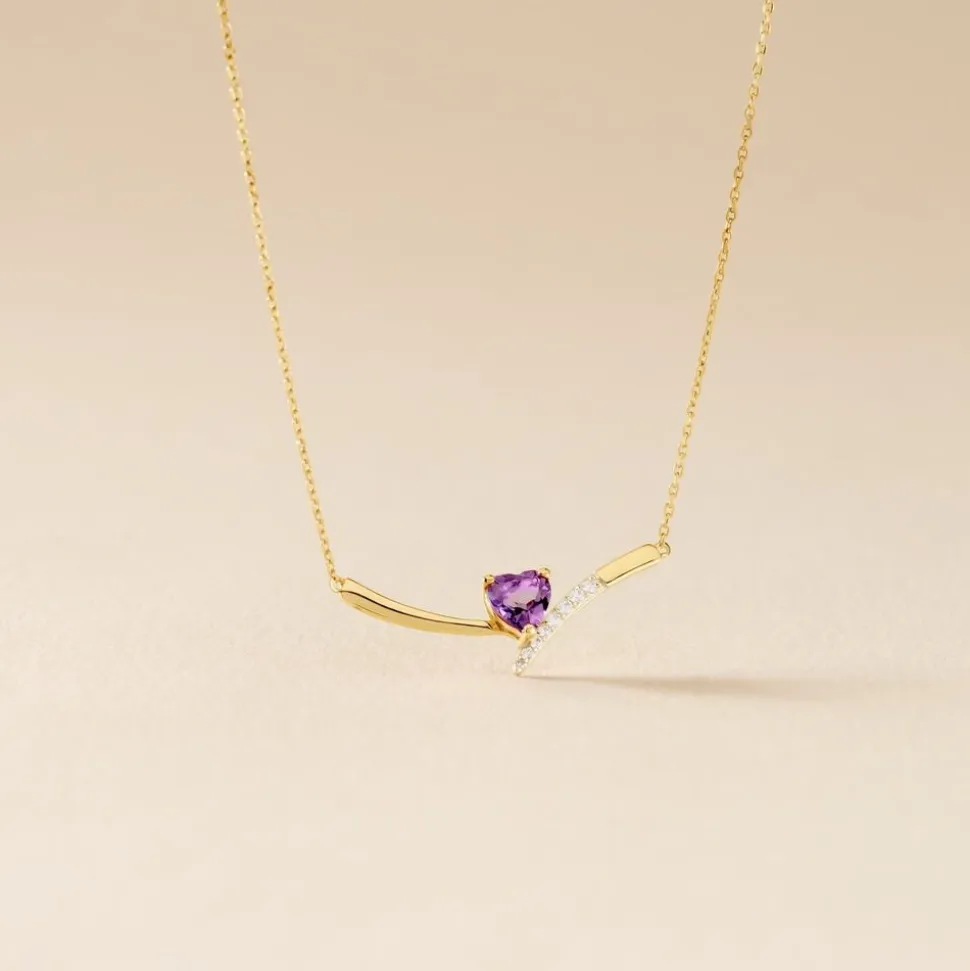 Collier Eva Or Jaune Amethyste Et Oxyde De Zirconium