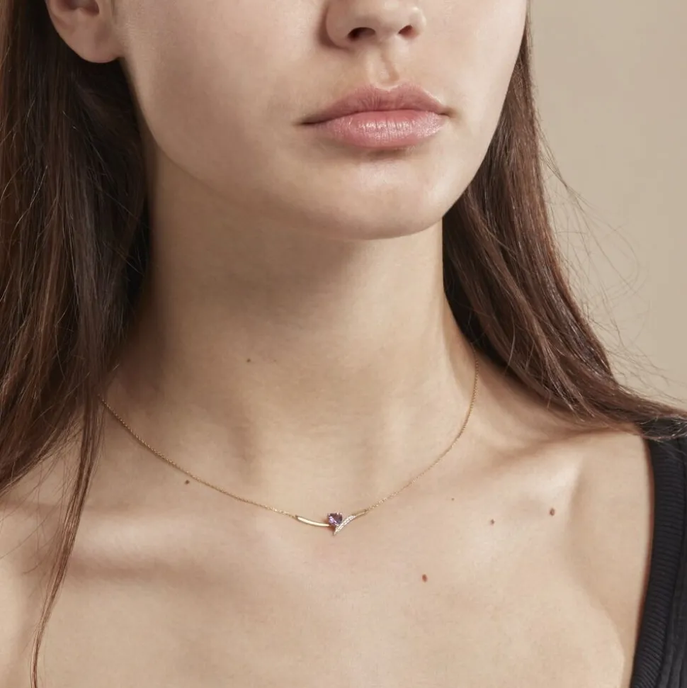 Collier Eva Or Jaune Amethyste Et Oxyde De Zirconium