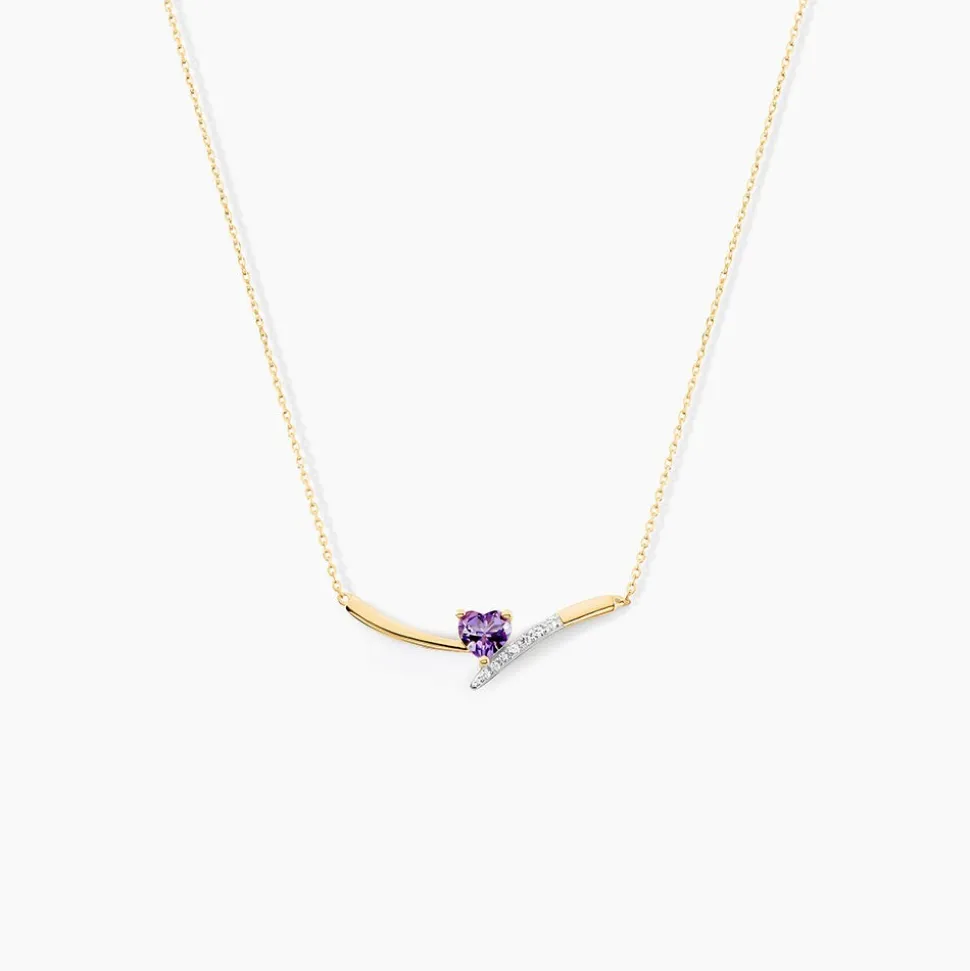 Collier Eva Or Jaune Amethyste Et Oxyde De Zirconium