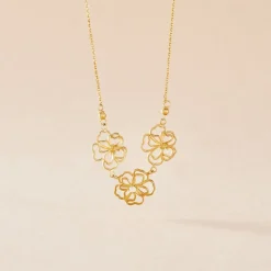 Collier Floraison Dorée Or Jaune Oxyde De Zirconium