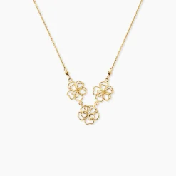 Collier Floraison Dorée Or Jaune Oxyde De Zirconium