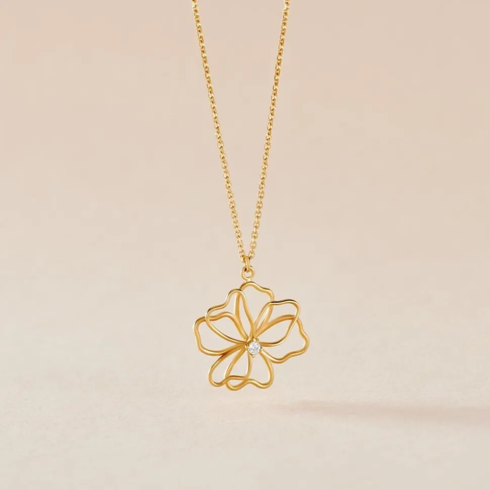 Collier Floraison Dorée Or Jaune Oxyde De Zirconium