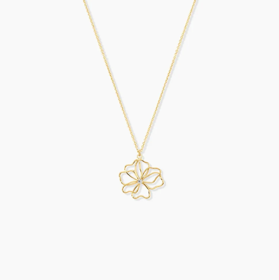 Collier Floraison Dorée Or Jaune Oxyde De Zirconium