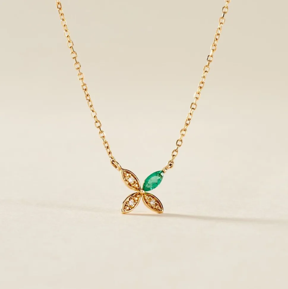 Collier Flower Power Or Jaune Emeraude Diamant