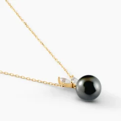 Collier Giuseppe Or Jaune Perle De Tahiti Oxyde Zirconium