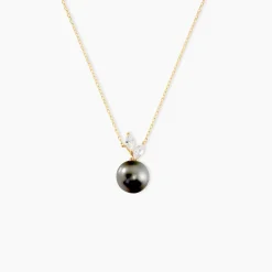 Collier Giuseppe Or Jaune Perle De Tahiti Oxyde Zirconium