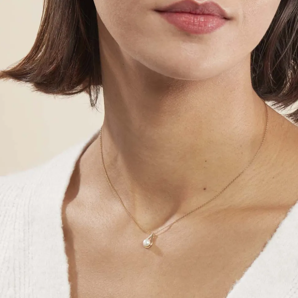 Collier Helin Or Jaune Perle De Culture Et Oxyde De Zirconium