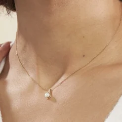 Collier Helin Or Jaune Perle De Culture Et Oxyde De Zirconium