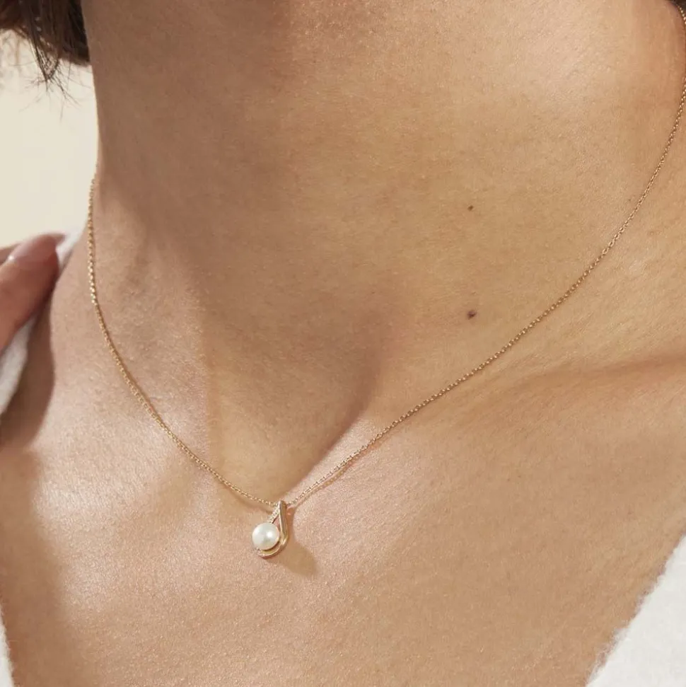 Collier Helin Or Jaune Perle De Culture Et Oxyde De Zirconium